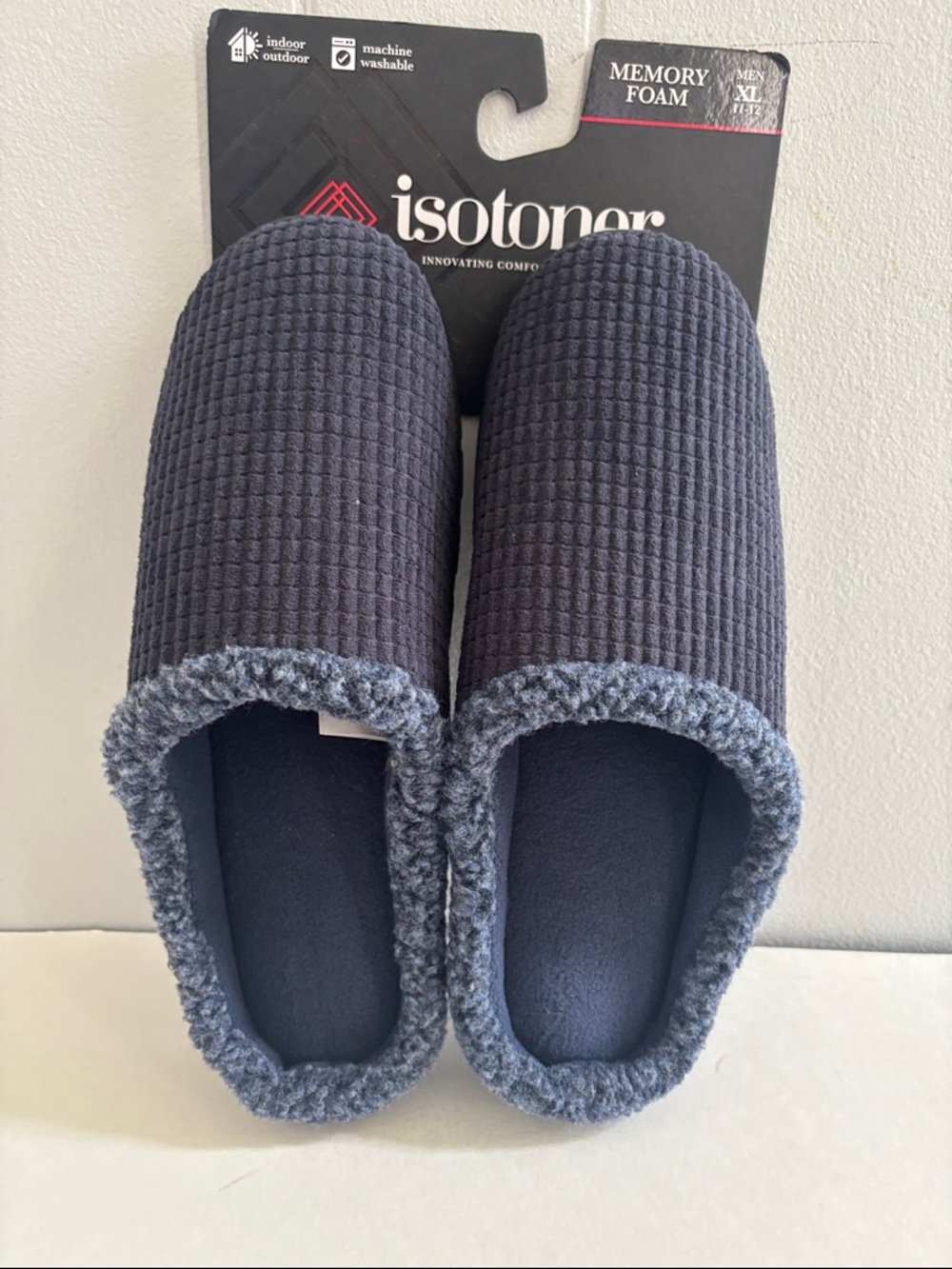 isotoner Men's Dark Navy Memory Foam Slippers